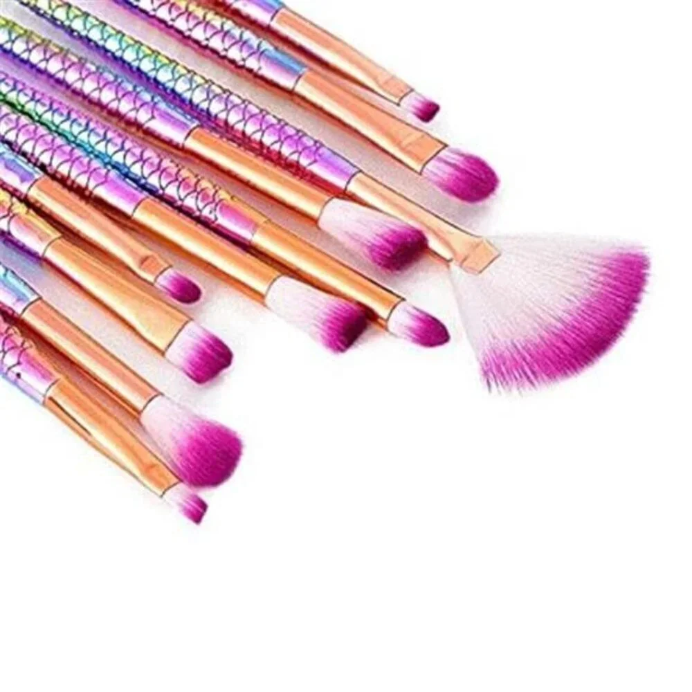 Mermaid Tail Makeup Brush Set 10 Pcs Eye Brushes Eyeshadow Concealer Brow Blend